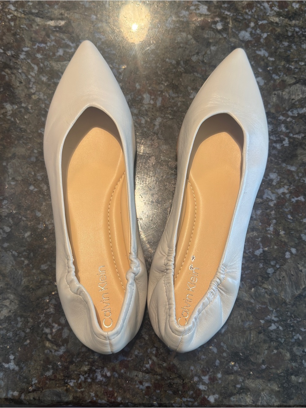 Calvin Klein Women's Cream Pointed-Toe Ballet Flats